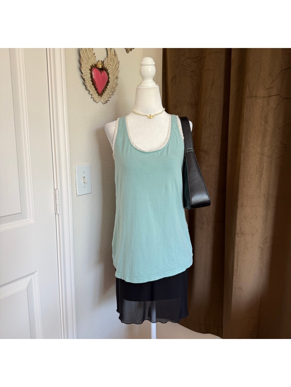 Gilligan & O'Malley Bella Swan Mint Green Lace Trim Sleepwear Cami Tank Sz XXL
